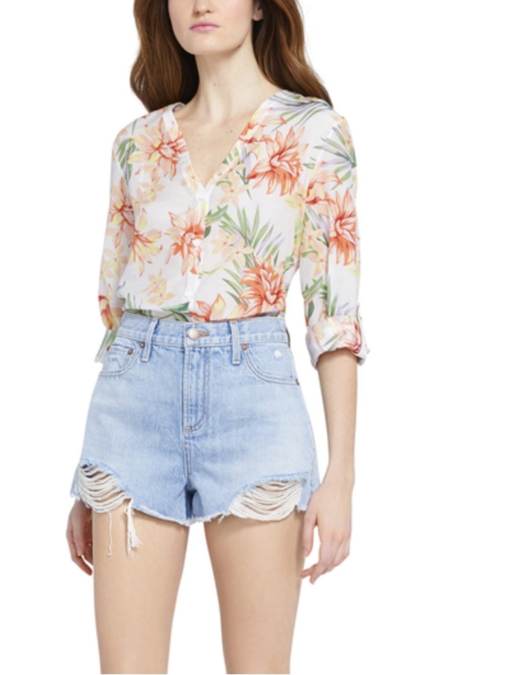 Alice + Olivia COLBY FLORAL BUTTON DOWN Hibiscus Floral Size Small